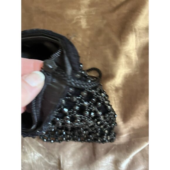 Black Beaded Drawstring Evening Bag Prom Formal 20s Flapper Accessory Purse READ - Picture 3 of 16